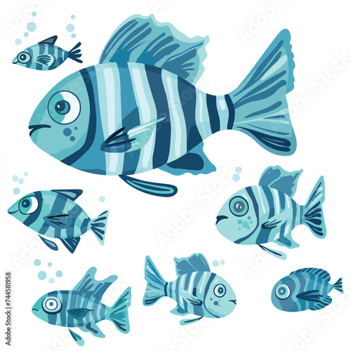 Striped Fish as Sea Animal Floating Underwater Vector
