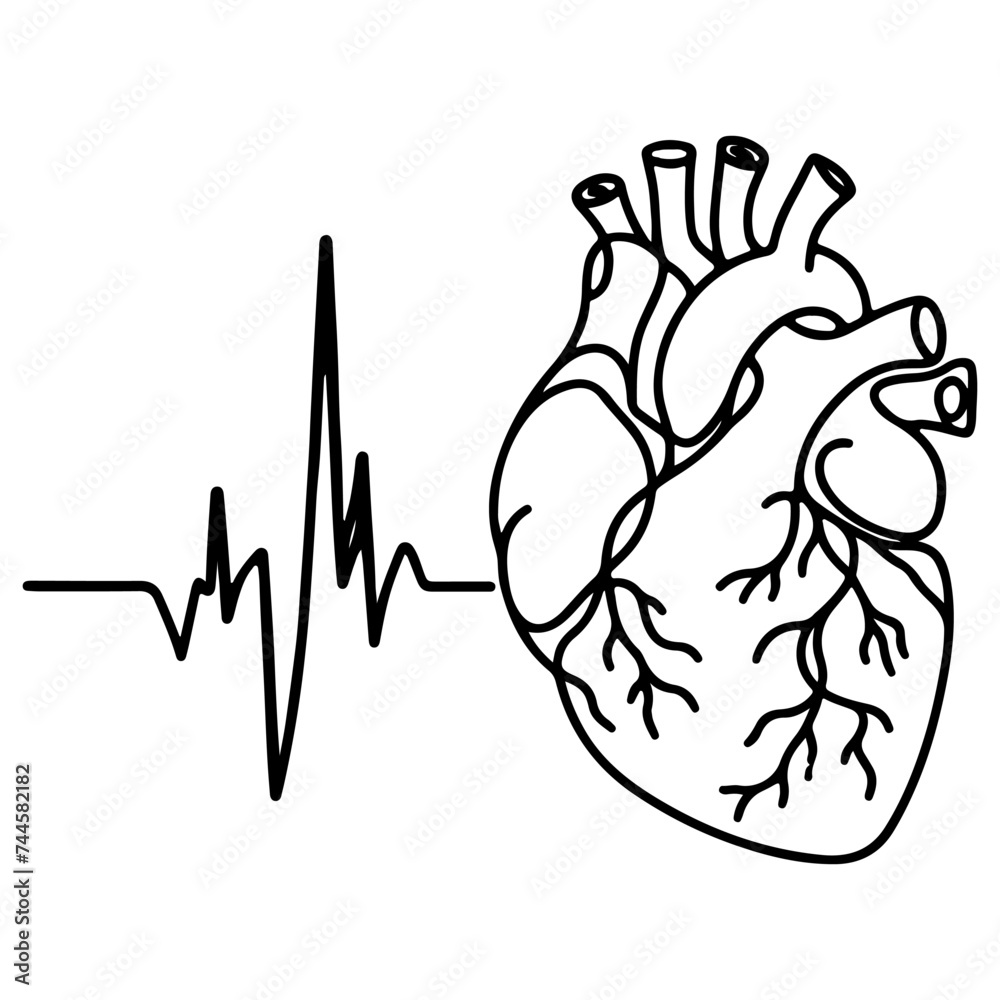 Heart beat with Wave graph pulse. Medicine concept. Continuous single black Lines drawing of doodle hand drawn Heart cardiogram icon Symbol in linear style Vector Heart beat with Wave graph pulse. Medicine concept. Continuous single black Lines drawing of doodle hand drawn Heart cardiogram icon Symbol in linear style Vector