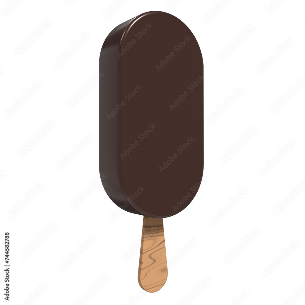 Obraz premium Chocolate ice cream bar. Ice cream dessert with a popsicle stick. Chocolate ice cream. 3D rendering