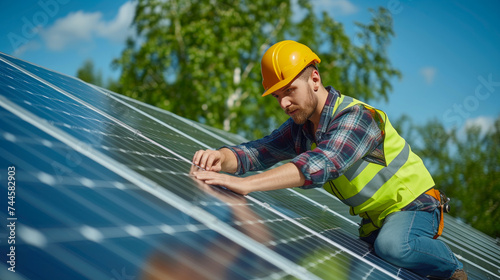 Renewable Energy Technician Installing Solar Panels