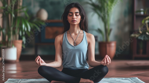 Tranquil Moment: Pakistani Woman Meditating in Yoga Attire