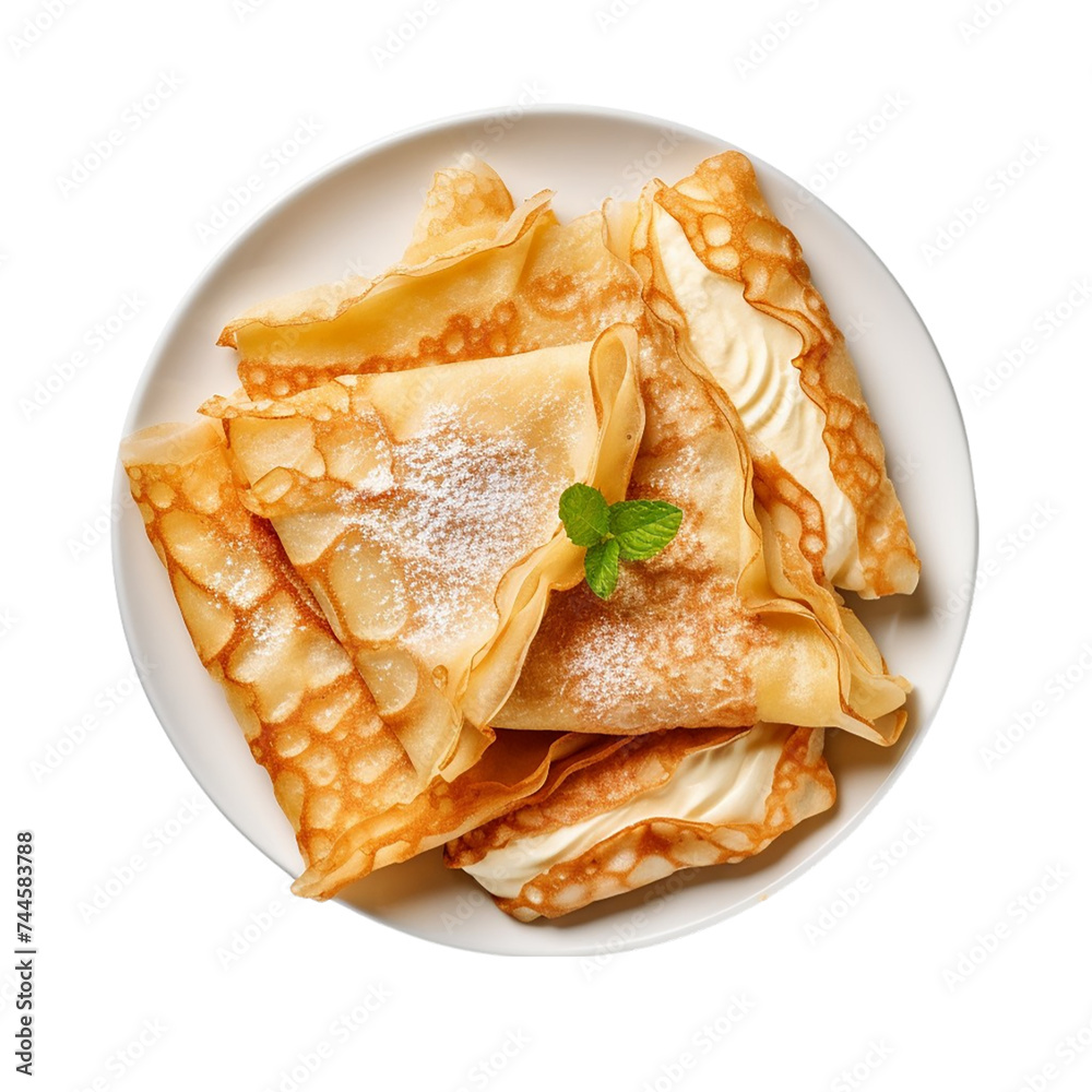 French crepes folded in a plate on a transparent background French crepes folded in a plate on a transparent background