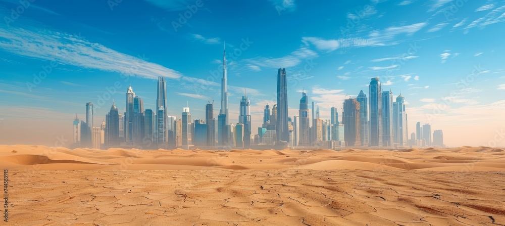 Desert city skyline. Generative AI technology.
Desert city skyline. Generative AI technology.