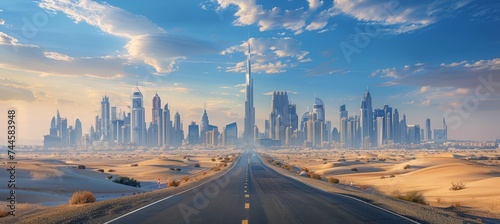 Vast metropolis city at desert. Generative AI technology.	

