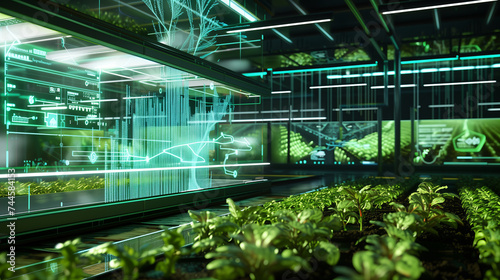 Futuristic Smart Farm Interface, AI-Driven Agricultural Operation