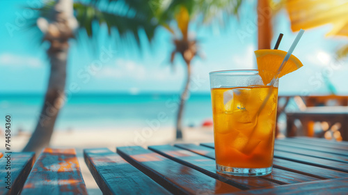 Tropical drink relish the serene beach scene