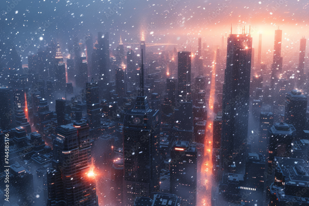 Obraz premium city in heavy snow