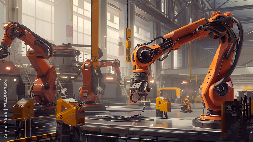 Industrial Robotic Arms in Automotive Assembly Line, Advanced Manufacturing