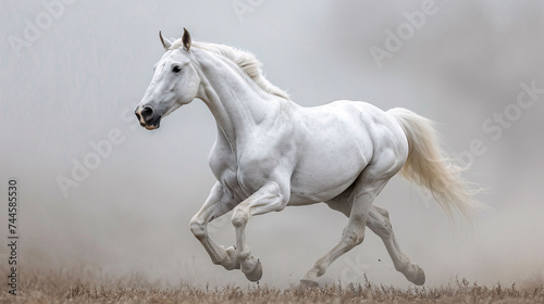White Andalusian horse runs gallop in summer time © Junaid