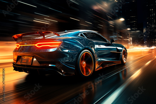 Movement of a sporty, modern car, at high speed.