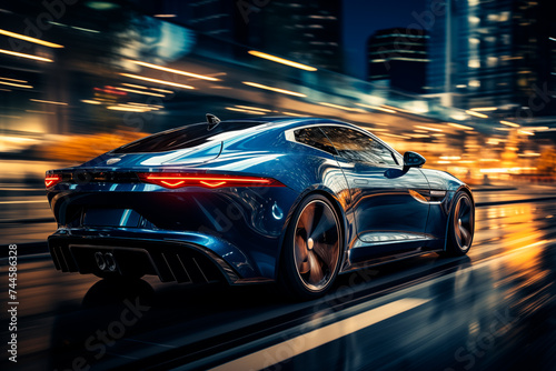 Movement of a sporty, modern car, at high speed.