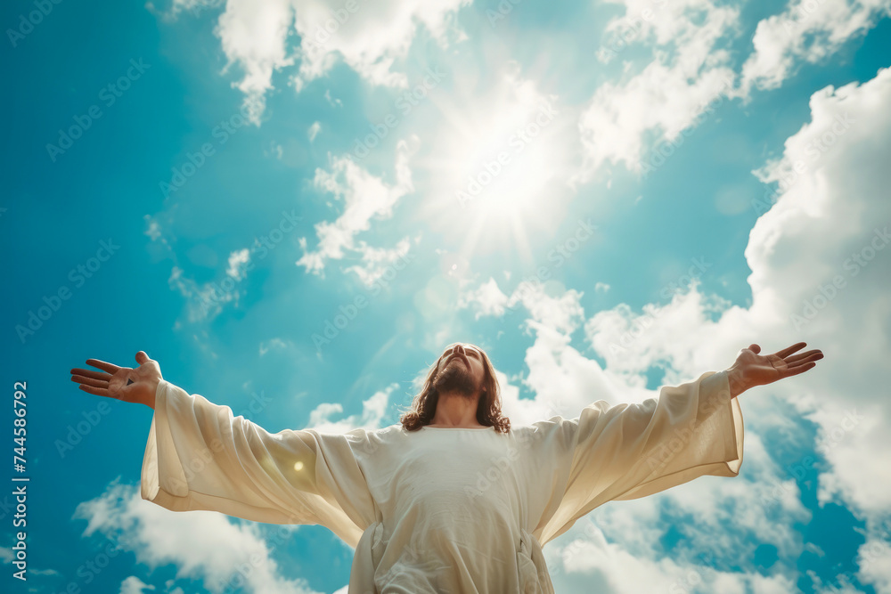 Radiant Reverence: Jesus Christ Beneath Azure Skies Radiant Reverence: Jesus Christ Beneath Azure Skies