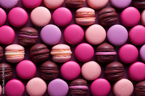 delicious vibrant pink macarons pattern, bakery, spring background © AI for you