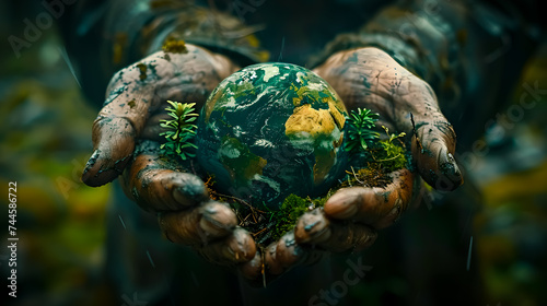 Hands support meticulously a tiny world from danger. ESG concept of environmental, social and governance.