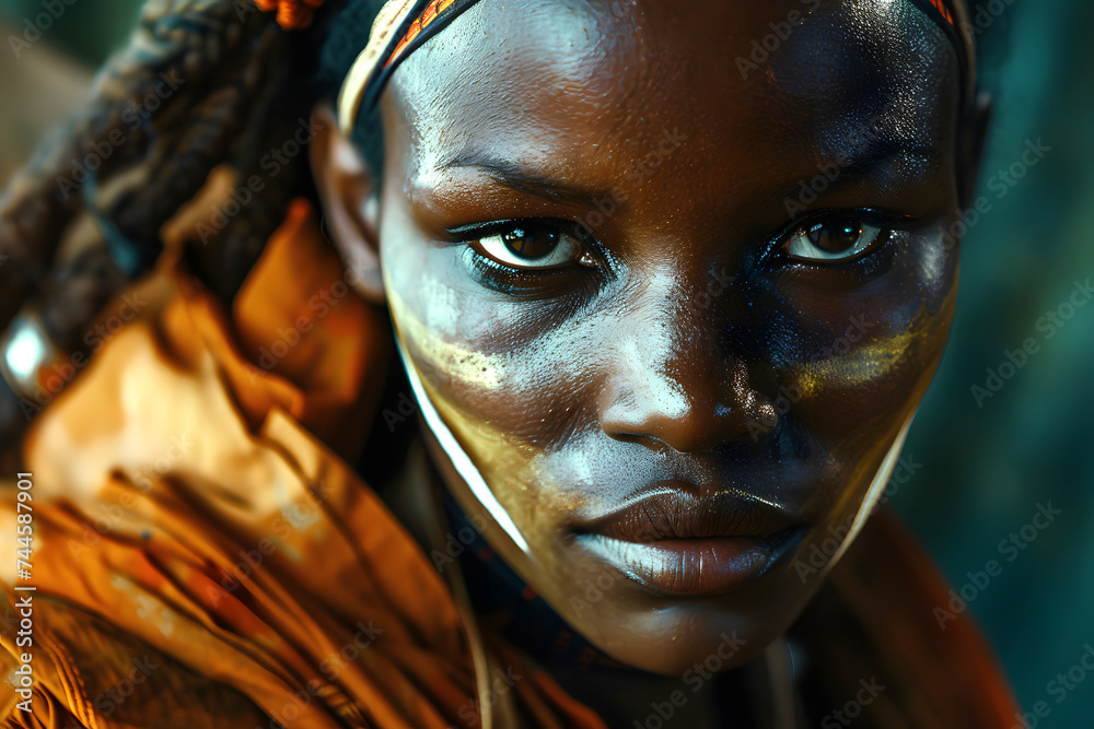 Close-up of african woman looking serious at camera Close-up of african woman looking serious at camera