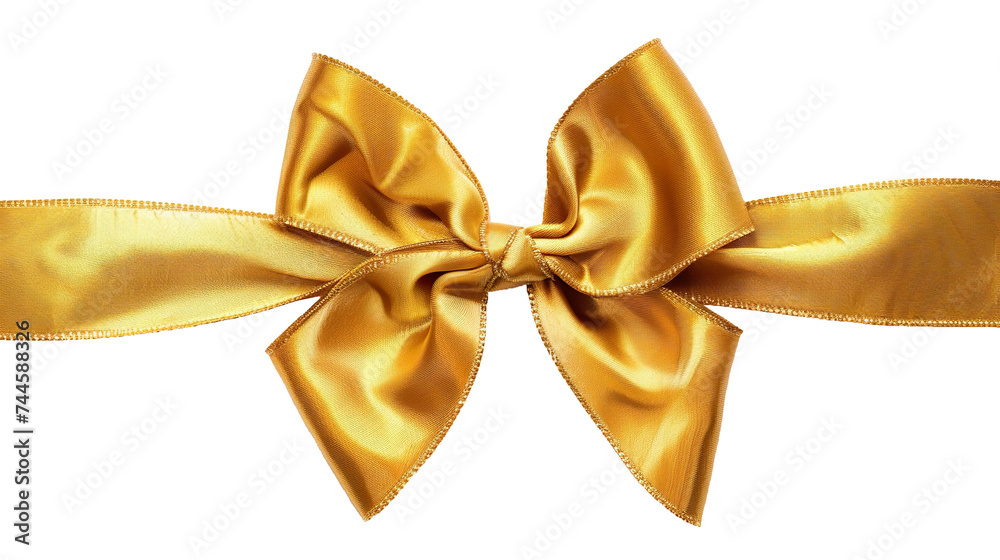 Golden bow with ribbon isolated on white background