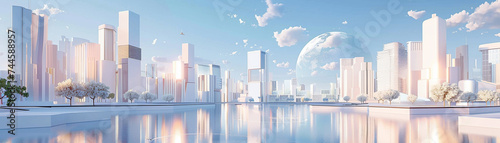 Metaverse urban planning architects designing smart city in VR innovative soft light