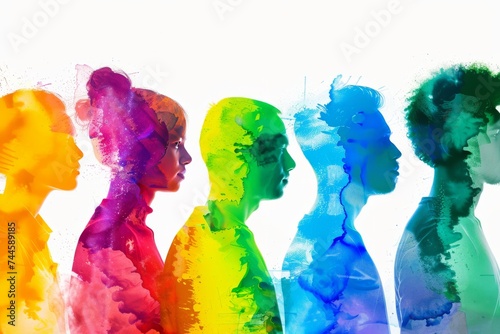 LGBTQ Pride harmony. Rainbow equal opportunity colorful rocket metallic diversity Flag. Gradient motley colored medley LGBT rights parade festival antique white diverse gender illustration
