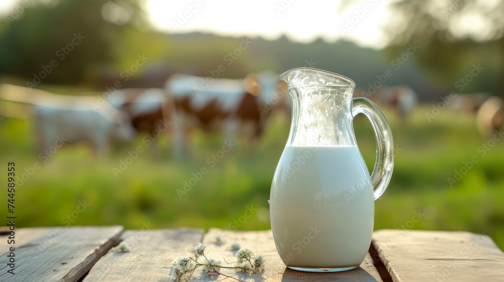 Simple Pleasures: Glass Jug Milk and Pastoral Scene Simple Pleasures: Glass Jug Milk and Pastoral Scene