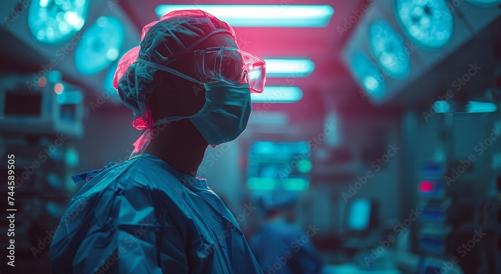 A masked individual peering through their goggles, shrouded in protective gear and mysterious intent A masked individual peering through their goggles, shrouded in protective gear and mysterious intent