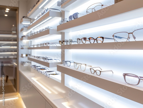 Fashionable Eyewear Presentation: LED-Lit Shelving in Contemporary Optics Shop