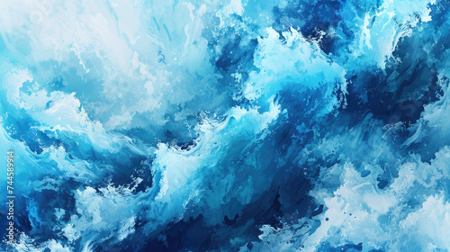 Beautiful painting of blue and white waves in ocean © Luisa