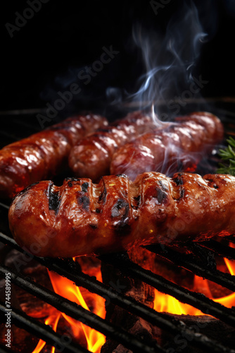 Delicious hot dogs cooking on grill, perfect for food and cooking concepts