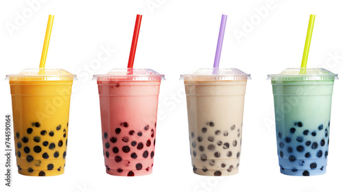 Various Bubble Tea or Boba on white isolated on clear png background and transparent background. food drink and dessert concept for cafe and restaurent, AI generative.	