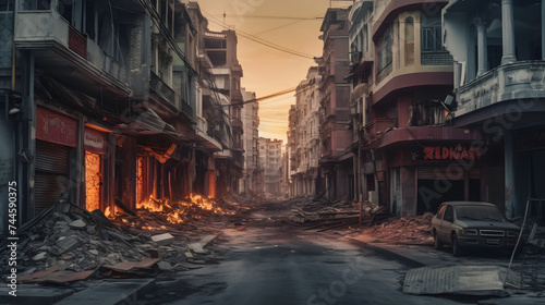  a road in a city burnt out after a blast © Oleksandr