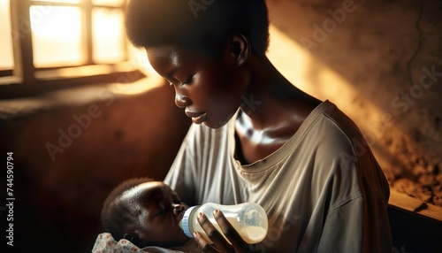 African women bottle feeding her baby. Bottle feeding is a chance to feel close to your baby and get to know and bond with them