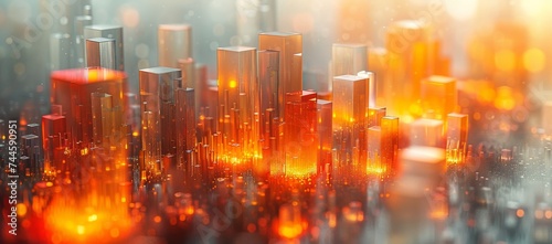 The glowing amber lights of countless candles illuminate the towering buildings of a bustling city  creating a breathtaking display of urban beauty and vibrancy