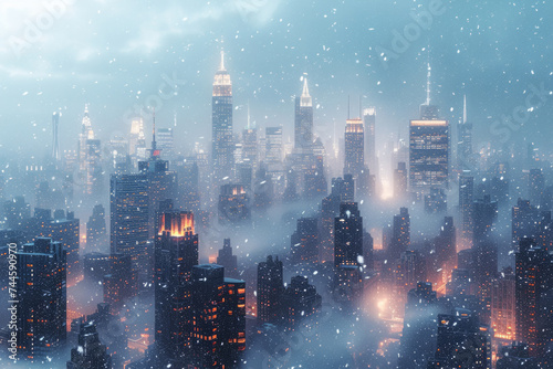 city in heavy snow