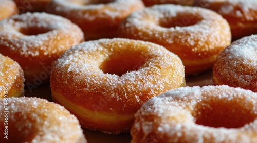 Close up of bunch of donuts covered in sugar © Luisa