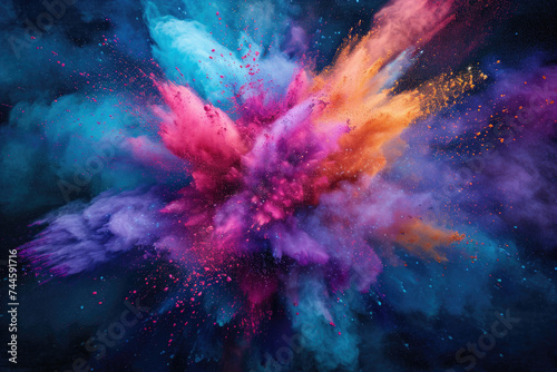 Vibrant explosion of powder in darkness, suitable for dynamic and energetic designs photo