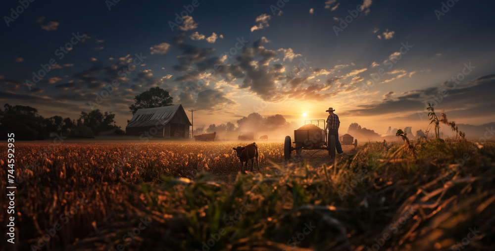a farmer working in the fields, tending to crops and livestock with care and expertise, sustaining food production a farmer working in the fields, tending to crops and livestock with care and expertise, sustaining food production