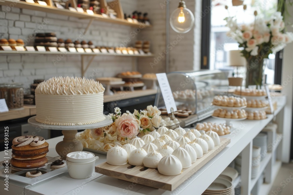 Elegant birthday celebration space featuring chic decor, minimalism, and a stunning cake.