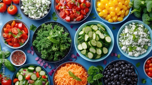 Top view of nutritious spread of fresh fruits and vegetables, freshness of the produce, Perfect for health and wellness, vegetarian and vegan, healthy eating, organic produce and meal preparation