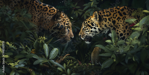 leopard in zoo, the delicate balance of life in the jungle with an image of a predator and prey locked in a tense standoff amidst the dense vegetation
