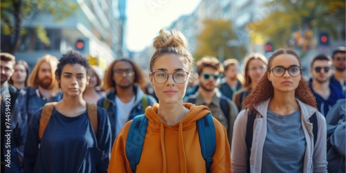 Many people are gathered on the street. Generative Ai.