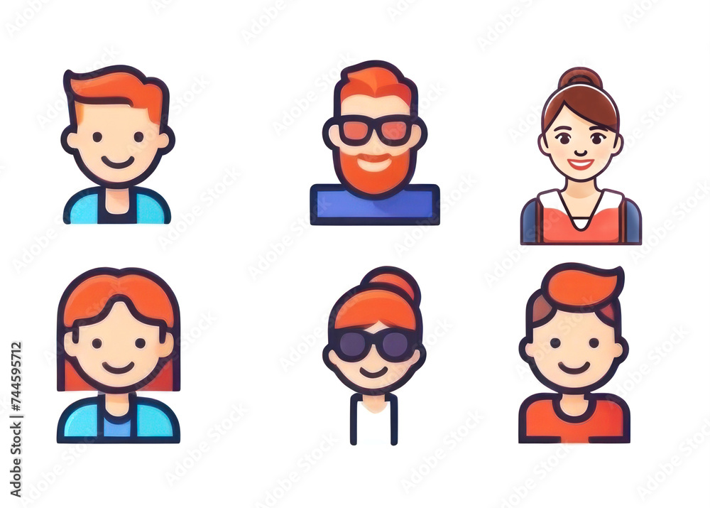 Stylized vector avatars showcasing diverse characters with trendy hairstyles Stylized vector avatars showcasing diverse characters with trendy hairstyles