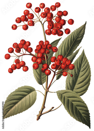 Hackberries isolated on transparent background, old botanical illustration photo