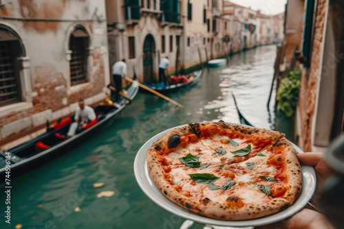 A Slice of Heaven: Neapolitan Pizza Pleasures in Venice's Canal Setting © Andrii 
