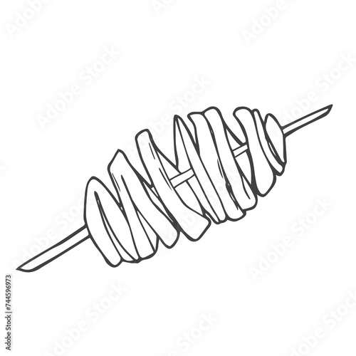 Tornado potato on stick icon. Spiral potato. Fried salt chips fast food. Popular korean street food. Vector illustration.