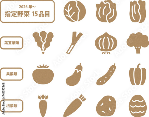 指定野菜15品目のアイコンのセット_コルク模様