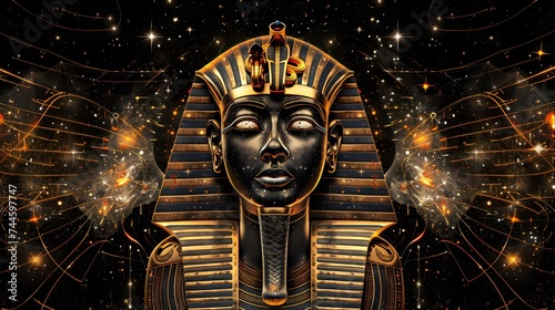Ancient Egyptian Pharaoh Amidst the Stars in Gold and Black Wallpaper Background