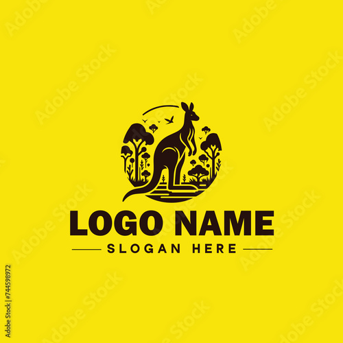 Kangaroo logo and icon symbol clean flat modern minimalist logo design editable vector