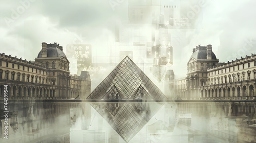 The Louvre with Sepia Tones Wallpaper Background