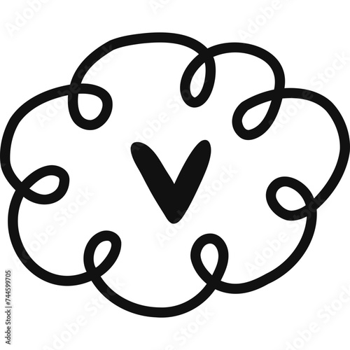 Cute hand drawn doodle of check V mark with checkbox in the shape of cloud