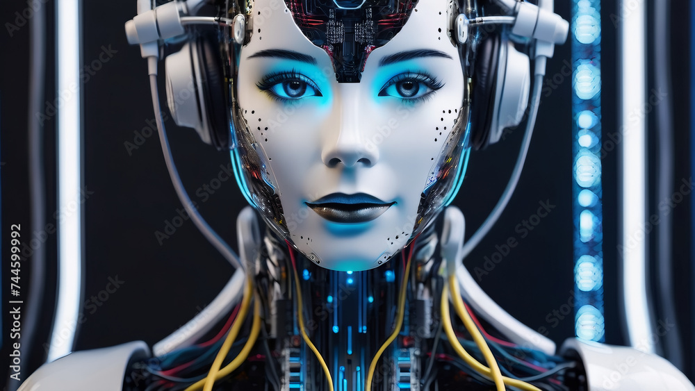 The robotic visage embodies the essence of digital cyborgs, epitomizing the concept of artificial intelligence..