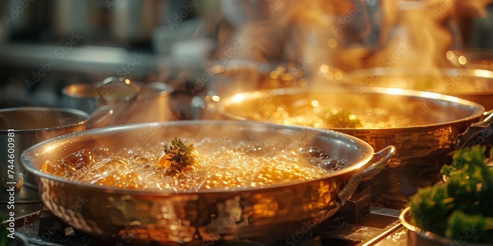 An enticing blend of savory ingredients simmering in a wok, surrounded by lush greenery, evoking the comforting aroma of homemade soup An enticing blend of savory ingredients simmering in a wok, surrounded by lush greenery, evoking the comforting aroma of homemade soup